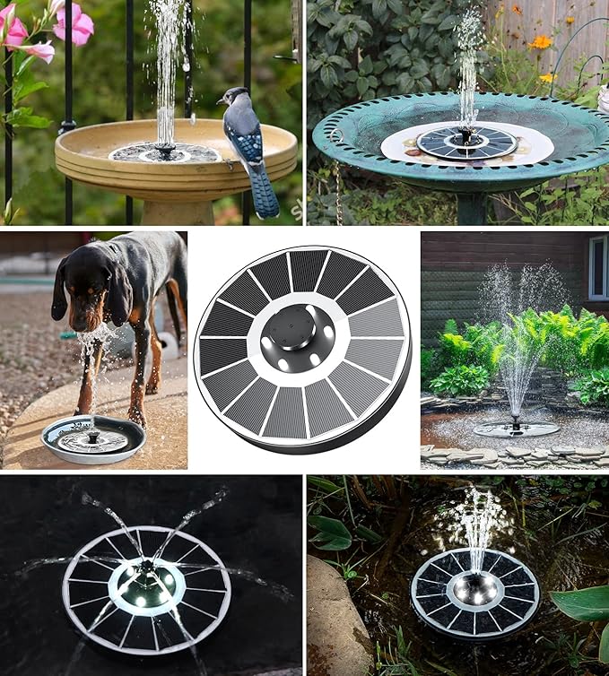 Yzert Solar Fountain Glass Panel with 2200 mah Battery, 3.5W Floating Solar Water Fountain with 4 Fixed Rods, Solar Pump for Bird Bath, Garden, Pond, Pool, Outdoor (White Panel White Lights)