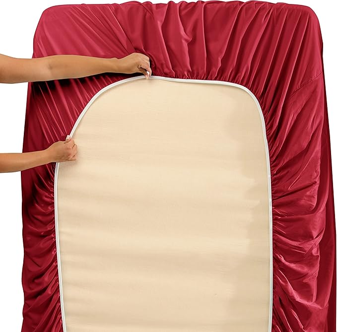 Clara Clark Fitted Sheet, Extra Deep Pocket Fits Deep Mattress, Luxury Soft Fitted Sheet Only, Twin - Extra Deep Burgundy