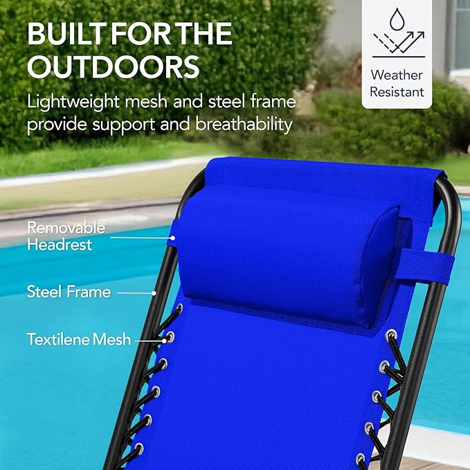 Best Choice Products Outdoor Folding Rocking Chair, Zero Gravity Lounge Chair, Patio Rocker w/Headrest Pillow - Cobalt Blue