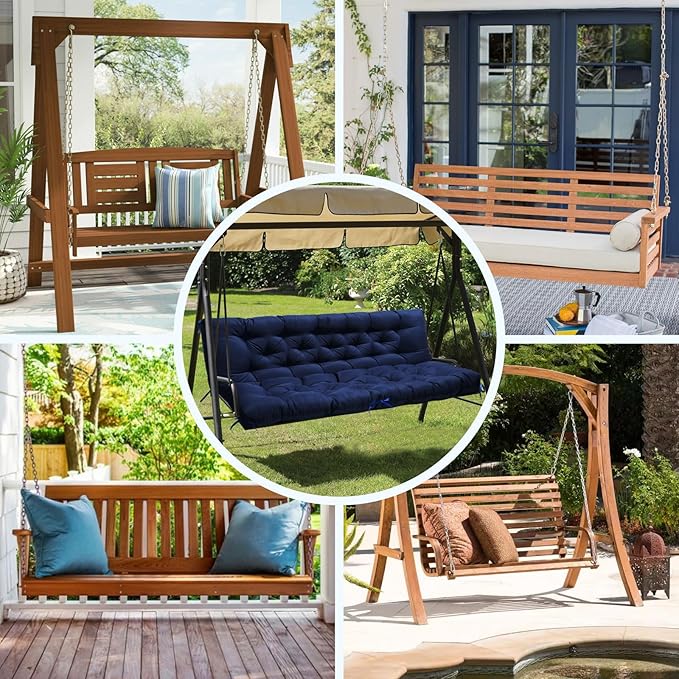 Porch Swing Cushions, Waterproof Swing Cushions Replacement with Backrest, Outdoor Swing Bench Cushions 2-3 Seater Replacement for Patio Furniture 60x40 (Navy)