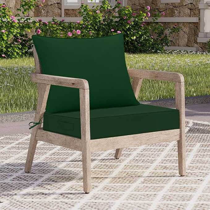 downluxe Outdoor Chair Cushions 24x24 with Removable Cover, Waterproof Patio Furniture Cushions, Deep Seat Cushions for Outdoor Furniture with Backrest for Sofa, Couch and Patio Chairs, Forest Green