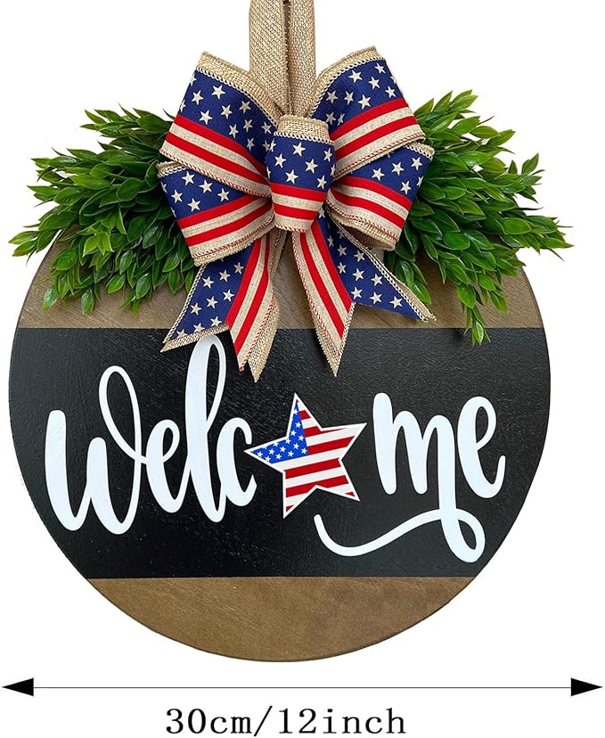 Welcome Sign for Front Door Decoration, 12" Round Wood Wreaths Hanging Welcome Sign Porch Farmhouse Decor Housewarming Gift