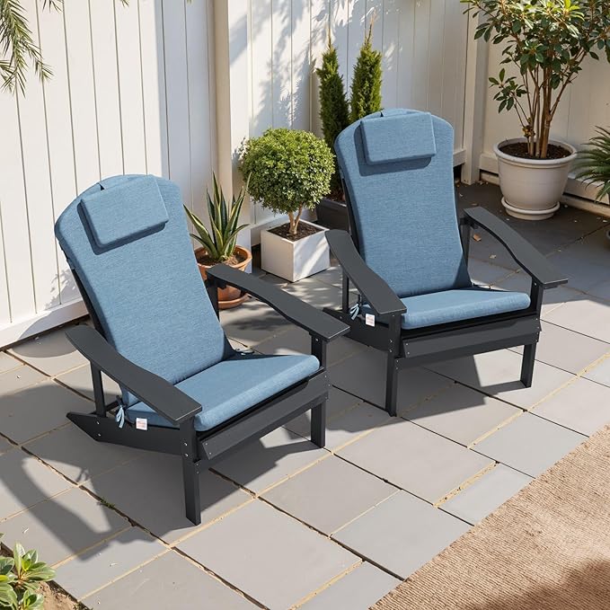 Crestlive 50x20 Inch Sunbrella Adirondack Chair Cushion with Headrest, Water Repellent, Fade Resistant, High Back Rocking Chair Cushion for Patio, Denim Blue