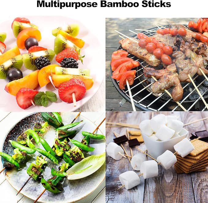 1000 PCS Bamboo Skewers, 6 Inch Wooden Skewer for Appetizers, Fruit, Kebabs, Grilling Barbecue, Mini Burger, Sausage, Cocktail Picks for Drinks, Long Toothpicks, Food Sticks Natural, Kitchen Gadget