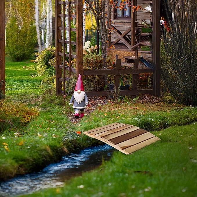 All Things Cedar Outdoor Wooden Garden Bridge for Walkway, Backyard Pond, 2’, Natural