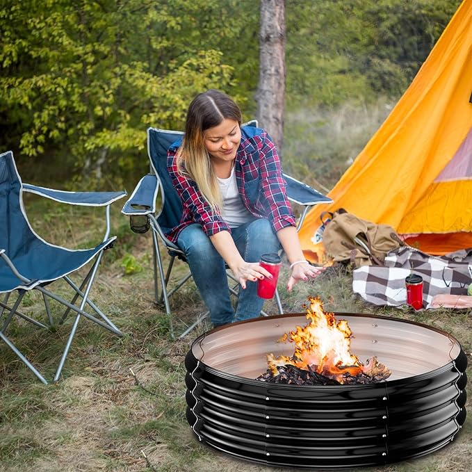 36 Inch Fire Pit Ring Insert for Outside, Heavy Duty Galvanized Steel Fire Pits/Outdoor Fireplace, DIY Wood Burning Firepit In-Ground or Above-Ground,Portable for Backyard Bonfire, Patio & Camping