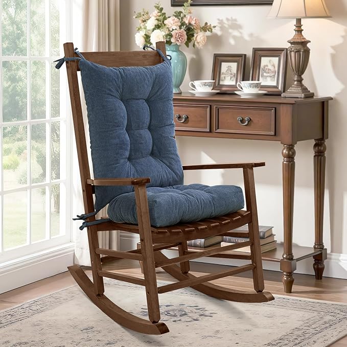 mudilun Rocking Chair Cushion Set - Non-Slip Tufted Rocking Chair Cushions with Ties Soft Indoor/Outdoor Wooden Rocking Chair Seat Pad for Porch Garden Cafe & Nursing