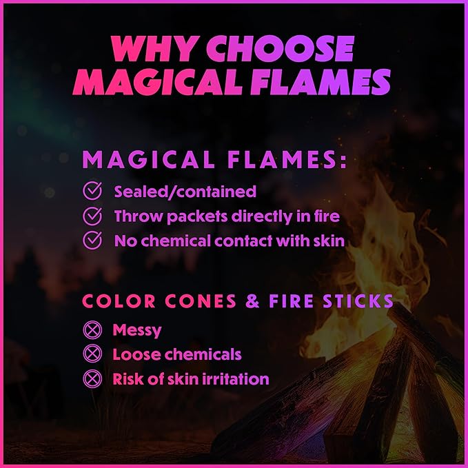 Magical Flames Fire Color Packets (Jumbo 5 Pack), Vibrant Multi-Color Fire for Fire Pits, Campfires, Bonfires & Fireplaces - Camping Essentials & Outdoor Party Accessories