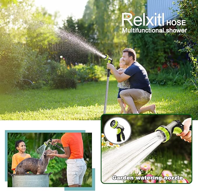 75FT Metal Garden Hose - Stainless Steel, Heavy Duty, Flexible & Lightweight, Never Kink and Tangle, with 10-Function Nozzle, Pressure Resistant for Outdoor Use (Yellow)