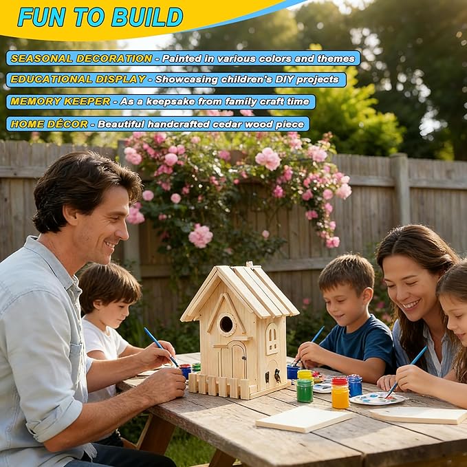 DIY Wooden Bird Houses for Outside with Paint Woodworking Craft for Kids and Adults Hanging Birdhouse for Garden Yard Decor Gifts