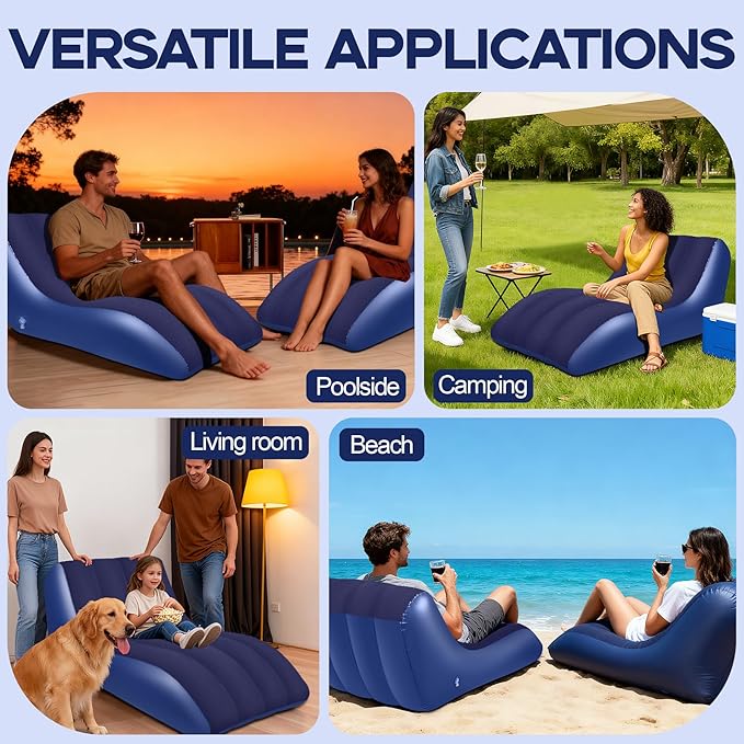 Inflatable Chair for Adults,Inflatables Chairs with Flocked Surface, Inflatable Lounge Chair with Backrest, Comfort Ergonomic Inflatable Couch,Inflatable Couch for Camping, Blue