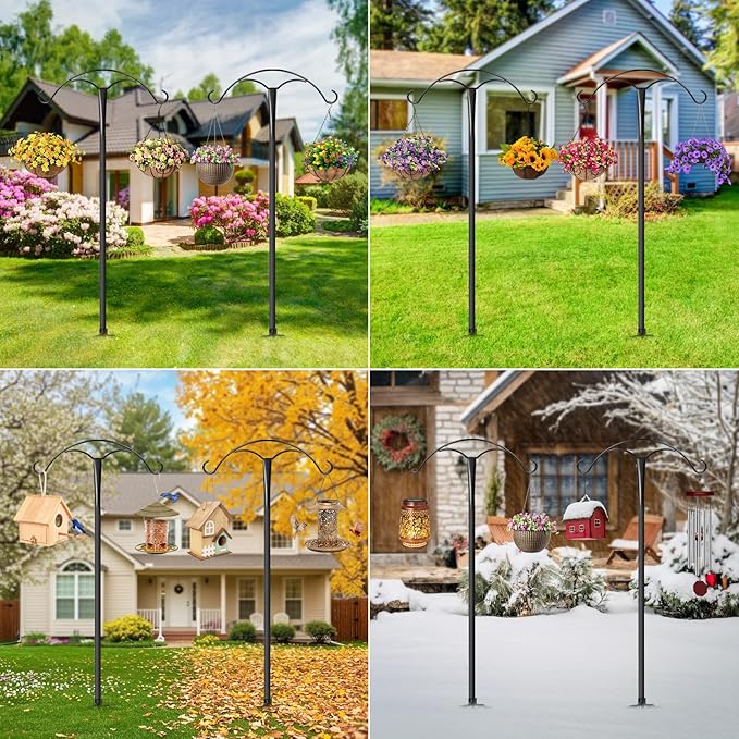 85 Inch Shepherds Hooks for Outdoor,Heavy Duty Shepherds Hooks for Outdoor with 5 Prong Base, Adjustable Stand Hanger for Garden Plant, Hummingbird Feeder, Lantern, Hanging Wedding Decor (2 Pack)