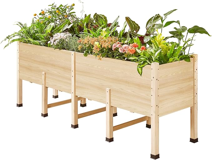 AMERLIFE 8x2 Ft Raised Garden Bed, 16 Inch Depth Featuring Legs, Drainage Holes, Ideal for Deep Rooted Vegetables, Flowers, Herbs, Elevated Wood Planter Box for Balcony, Patio, Backyard, Easy Assembly