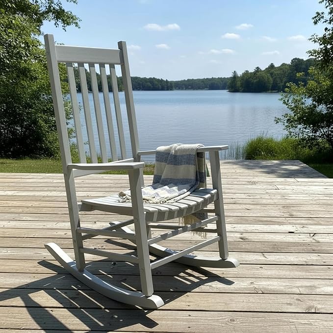 Shine Company Vermont Porch Rocker, High Back Wood Rocking Chair, Storm Gray
