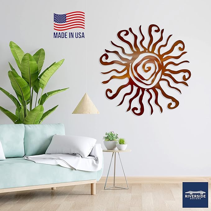 Riverside Designs Wacky Sun Metal Wall Art Indoor/Outdoor Decor - 24" Copper Rust Proof Wall Sculpture - Made in USA - Ideal for Bedroom, Garden, Home, Patio and Farmhouse