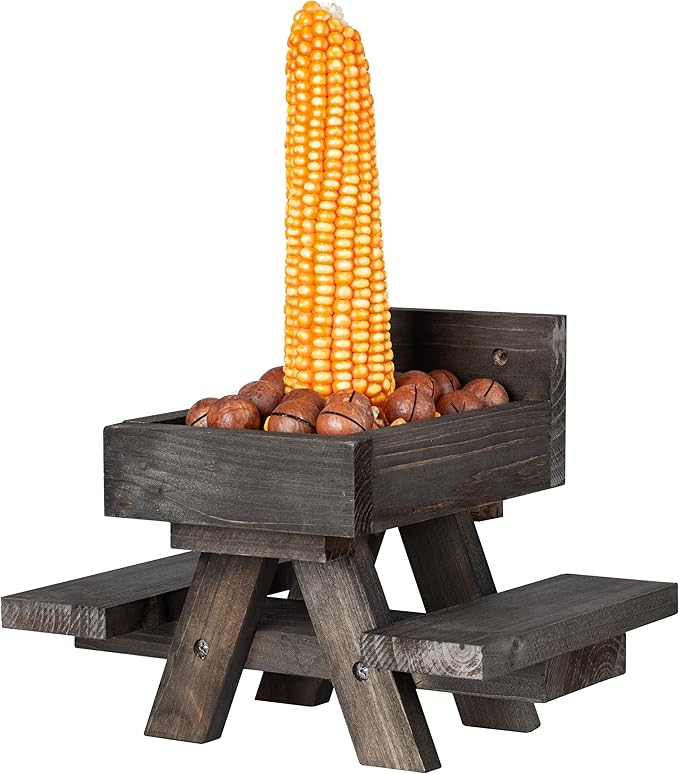 BalterFF Squirrel Feeder for Outside Yard Games Funny Peanuts in Shell for Picnic Table House Garden Decor Chipmunk Bench Corn Cobs Holder Chipmunk Squirrel Gifts for Squirrel Lovers Wooden
