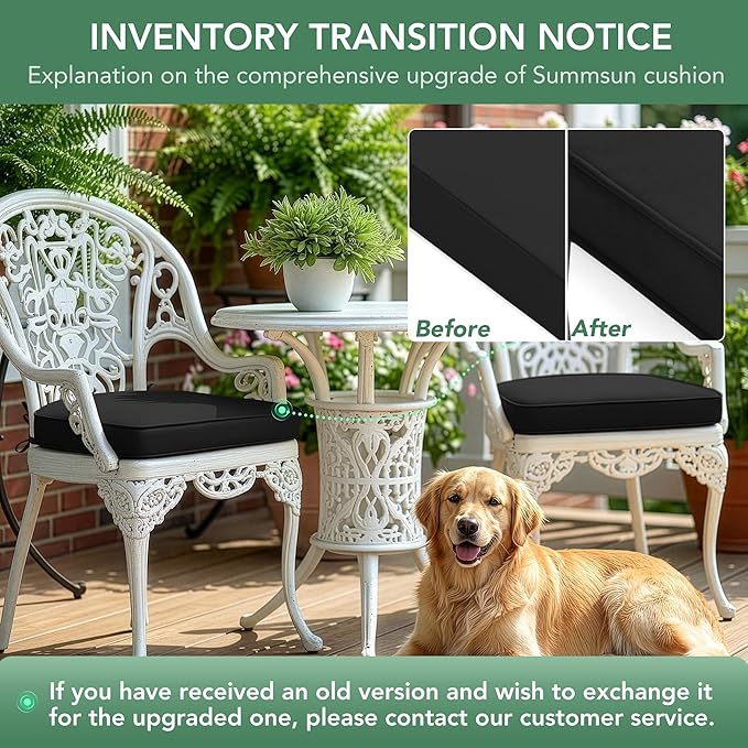 Outdoor Chair Cushions Set of 2: Waterproof & Fade Resistant Patio Furniture Cushions - 19 x 19 x 2 Inch Non Slip Round Corner Seat Cushion Pads with Removable Cover for Garden Yard Lawn, Black