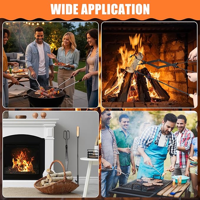 Patelai 8 Pcs Campfire Fire Pit Accessories Include 6 Pcs 25" Smores Sticks for Fire Pit 32" Campfire Poker 25" Fireplace Tong, Roasting Sticks Camping Gear Essentials Hot Dog Fork