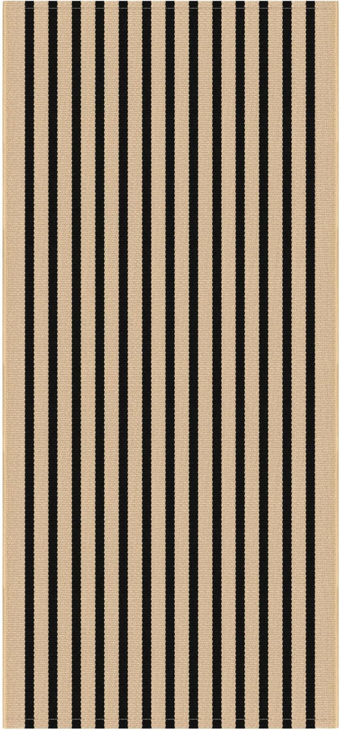 IOHOUZE Striped Area Rug 2'x4.3' Front Door Rugs Small Washable Area Rug for Front Porch, Spring Summer Welcome Door Mats Outdoor Indoor, Doormat for Entryway Porch Entrance, Tan/Black