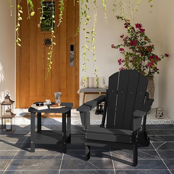 SERWALL Double Adirondack Side Set of 2, Table Rectangular End Table, Black