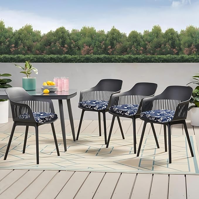 Outdoor Chair Cushions Set of 4, 17 x 16 Inch Patio Chair Cushions, Water Resistant, Non-Slip Ties (Blue Carp)