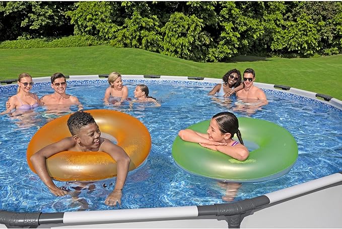 Bestway Steel Pro MAX 18' x 48" Above Ground Pool, Round Metal Frame Outdoor Swimming Pool Set with Filter Pump, Ladder, and Cover, Gray