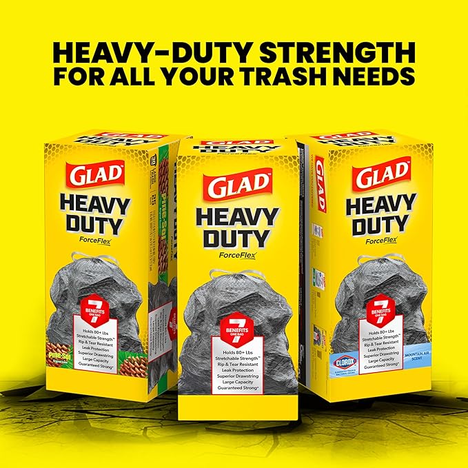 Glad Large 30 Gallon Trash Bags, Clorox Mountain Air Heavy Duty Garbage Bags, Forceflex with Drawstring, 25 Count (Packaging May Vary)
