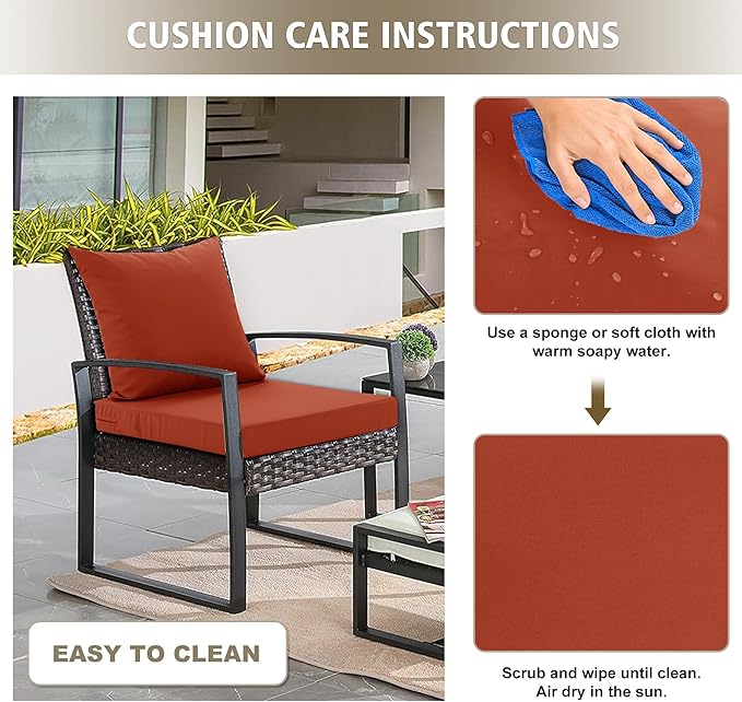 24x24 Inch Outdoor Cushions for Patio Furniture, Waterproof Outdoor Chair Cushions w/ Fade-Resistant, Removable & Machine-Washable Covers, Deep Seat Sofa/Couch Pad Replacement – Set of 1/2/4, Rust