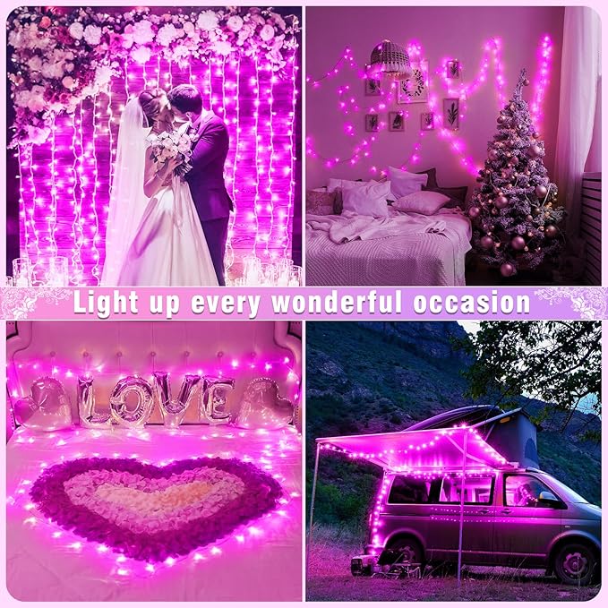 262FT 800 LED Outdoor String Lights, Connectable Pink Valentines Lights Waterproof with 8 Modes, Plug in Twinkle Fairy Lights Clear Wire for Indoor Bedroom House Wedding Patio Decorations