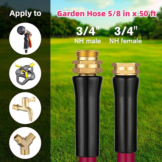 WELLUCK Garden Hose 5/8 in x 50 ft, Heavy Duty Durable Anti Kink Flexible Garden Water Hose for Drinking Water Safe BPA Free, All-weather Lightweight Water Hose for Garden RV Camper Marine