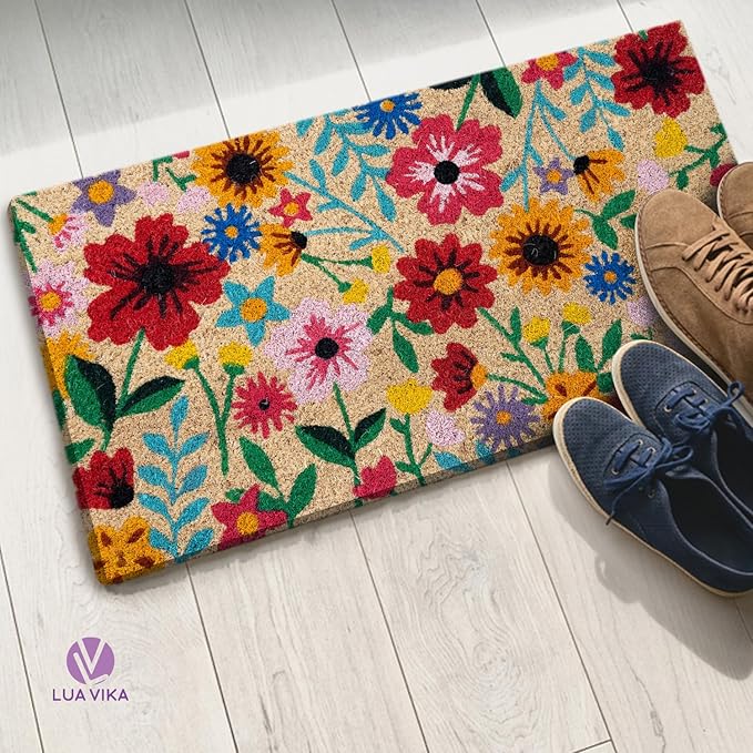 Coir Door mats Outdoor - Botanic - Welcome mats for Front Door - Coir Doormat Outdoor Entrance - 16''x27.5''