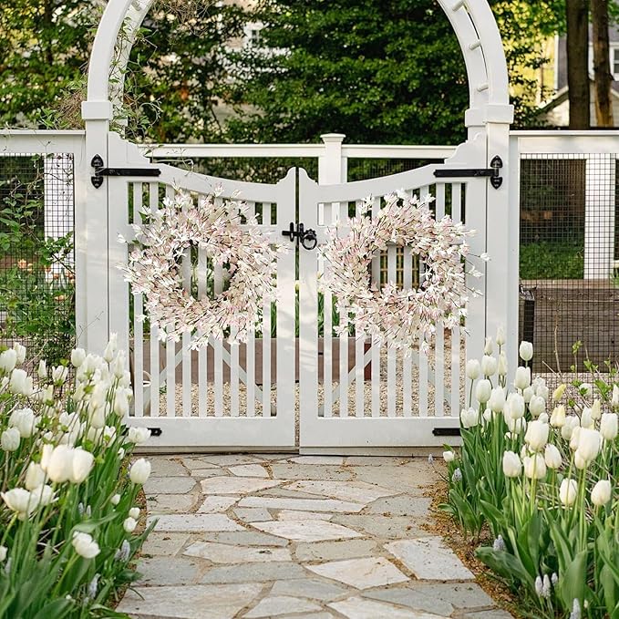 Spring Wreath for Front Door, 24 Inch Spring Forsythiaon Wreath Front Door Pink Forsythiaon Grapevine Wreaths for Festival Celebration Front Door Wall Window Decoration Home Decor