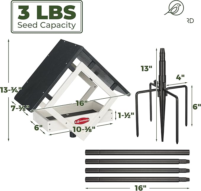 Kingsyard Large Platform Bird Feeder with Metal Mesh Tray, Pole Mount Adjustable Bird Feeders with Weather Protective Top, 4 lbs Seed Capacity, White