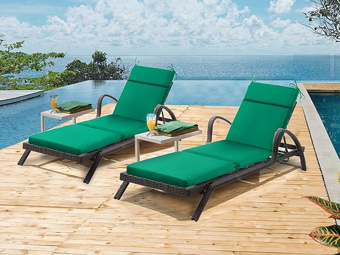 Outdoor Chasie Lounge Tufted Thick Cushion with Ties,Replacement Wicker Chair Cushion for Paito Fruniture,72x21x3inches,All Weather,Hunter Green