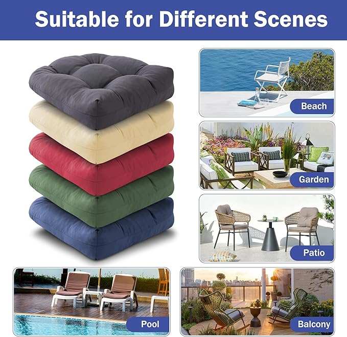 Outdoor Chair Cushions Set of 2, Patio Chair Cushions with Ties, 19x19+5” Tufted Outdoor Seat Cushions, Waterproof Patio Furniture Cushions, Outdoor Dining Chair Pads, Burgundy