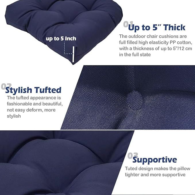 MTMR Water-Repellent Outdoor Chair Cushions Set of 2, 19”X19” Patio Chair Cushions with High Elasticity PP Cotton, No Fading Tufted Seat Cushions for Outdoor Furniture, Thick and Large Patio Cushions