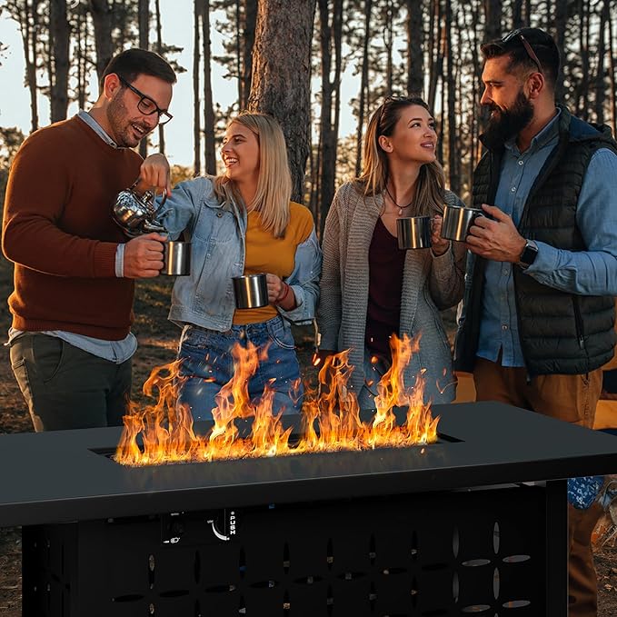 43 Inch Propane Fire Pit Table,50,000 BTU Rectangular Gas FirePits,CSA-Certified Steel 2-in-1 Multi-Use Propane Gas Fire Pit Table with Lid and Lava Rock,for Garden,Yard,Camping,Black