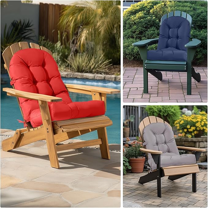 Adirondack Chair Cushion Tufted Waterproof Outdoor Rocking Chair Cushions with Ties Anti-Slip High Back Patio Chair Cushions for Patio Furniture Cushions