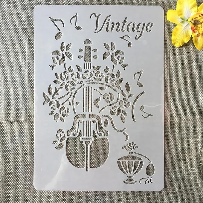 TIAMECH A4 Reusable Violin Stencil for Painting - Vintage Music Instrument Layering Template, DIY Wall Art, Wood Furniture, Scrapbook & Crafts (8.3x11.7inch)