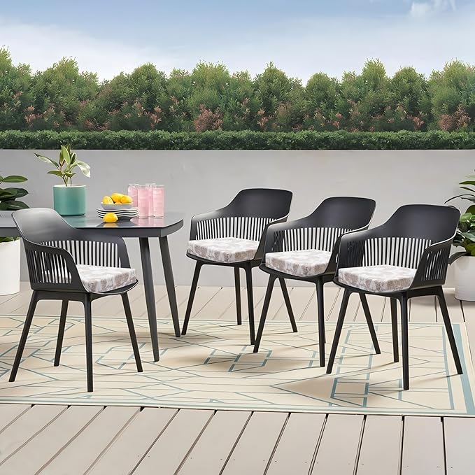 Outdoor Chair Cushions Set of 4, 18.5 x 16 Inch Patio Chair Cushions for Outdoor Furniture, Water Resistant, Non-Slip Ties (Beige Floral)
