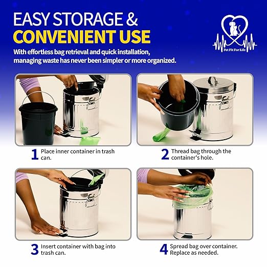 Pet Fit For Life - Steel Trash Can with Lid, Steel Galvanized Trash Can, Step Foot Pedal, Plastic Inner Lining, Custom Liner Bags, Weather-Resistant Outdoor Bin for Yard, 16" Tall, 5L/1.3 Gallons
