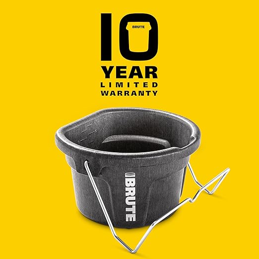 Rubbermaid Commercial Products Brute 2-Gallon 3-in-1 Flat-Back Feed Bucket with Hook-Hang-Carry Handle, RigidCell Strength, Pour Spout, USA Made for Horse & Livestock