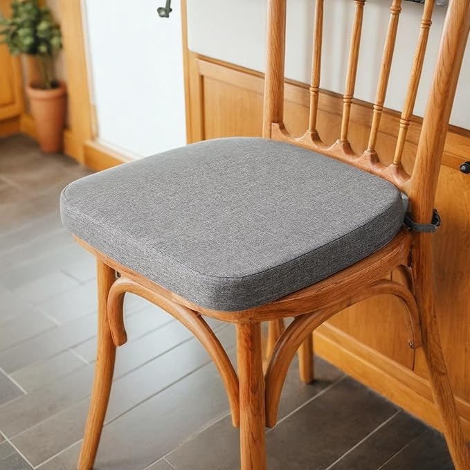 Battilo Chair Cushions for Dining Chairs with Ties, Waterproof Kitchen Chair Pad with Non-Slip Backing, Seat Cushions with Machine Washable Removable Cover, 16"x16"x2", Set of 4, Dark Grey