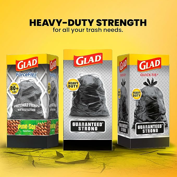 Glad Protection Series Large 30 Gallon Trash Bags, Unscented Heavy Duty Garbage Bags, with Drawstring, 70 Count (Packaging May Vary)