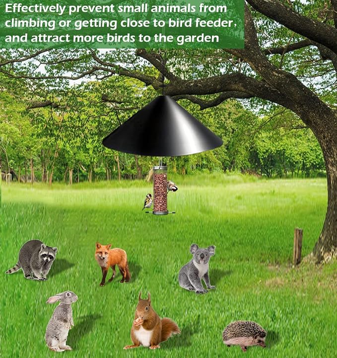 19 Inch PP Squirrel Proof Baffle for Protecting Outside Pole Bird Feeders and Bird Houses, Hang Mount Raccoon and Squirrel Guard Stopper for Shepherd Hooks - Black, 2 Pack