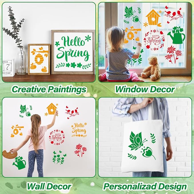 36pcs Spring Drawing Stencils for Kids 8 Inch Sidewalk Chalk Stencils Painting Large Washable Reusable Spring Themed Flowers Primary Shape Template for Kids Toddlers Preschool