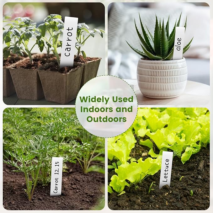 KINGLAKE GARDEN 200 PCS 4'' Plastic Plant Labels - Plant Tags for Seedling Garden Markers Vegetable Gardening Tags for Outdoor Indoor Potted Plants with Permanent Marking Pen