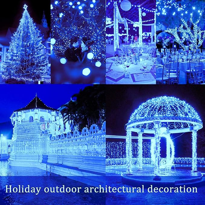 2 Pack Total 200 LED 66FT Solar Powered Copper Wire String Lights Outdoor, Waterproof, 8 Modes Fairy Lights for Garden, Patio, Party, Yard, Christmas (Blue)