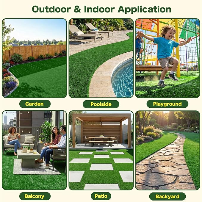 7 FT x 20 FT Artificial Grass Turf - 0.4" Pile Height Extra Large Realistic Fake Grass Rolls with Drainage Holes, Outdoor Landscape Lawn Carpet Rug for Patio, Balcony