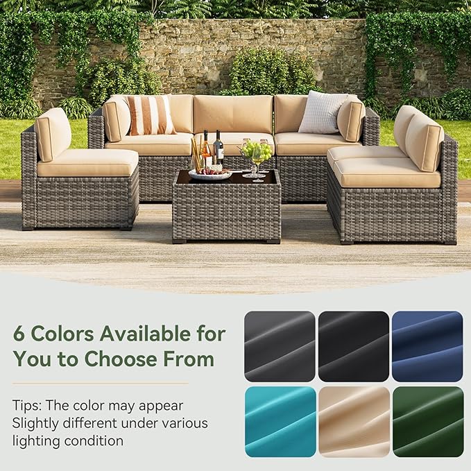 Aoxun Replacement Cushions for Outdoor Furniture, 14-Piece Outdoor Cushions for Patio Furniture, Deep Seat, Waterproof & Fade Resistant Couch Cushion for 6-Seat Patio Conversation Sets, Beige
